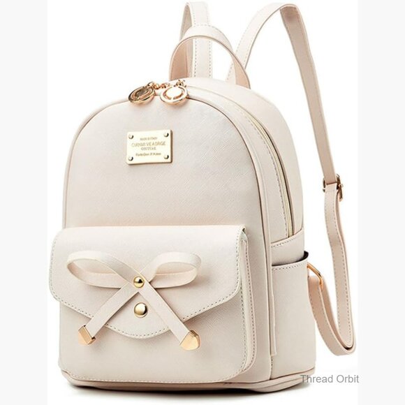 Mini PU Leather Backpack with Bowknot, Adjustable Straps, 7 Pockets main image 5